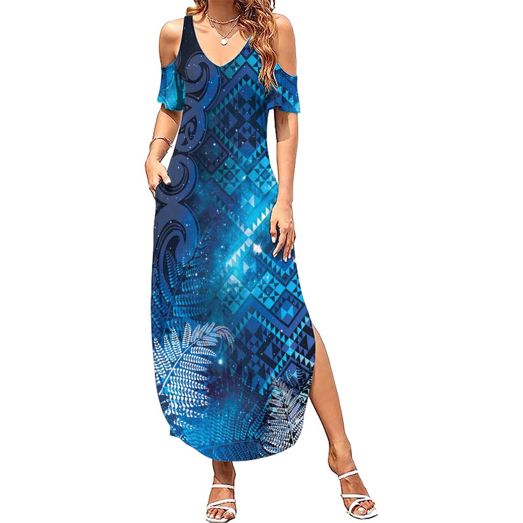 Aotearoa Taniko Matariki Family Matching Summer Maxi Dress and Hawaiian Shirt Cosmic Blue