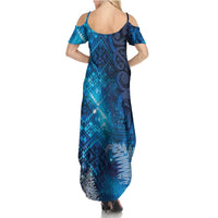 Aotearoa Taniko Matariki Family Matching Summer Maxi Dress and Hawaiian Shirt Cosmic Blue