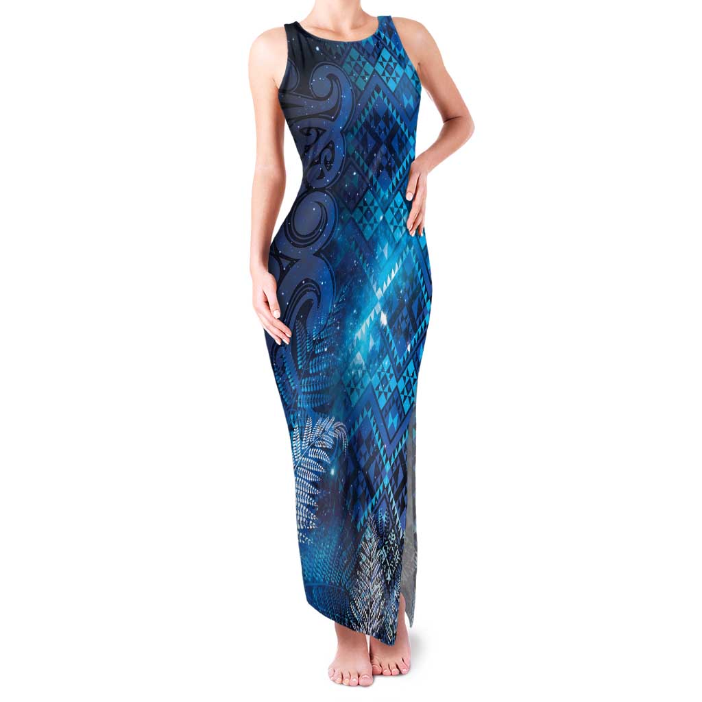 Aotearoa Taniko Matariki Family Matching Tank Maxi Dress and Hawaiian Shirt Cosmic Blue