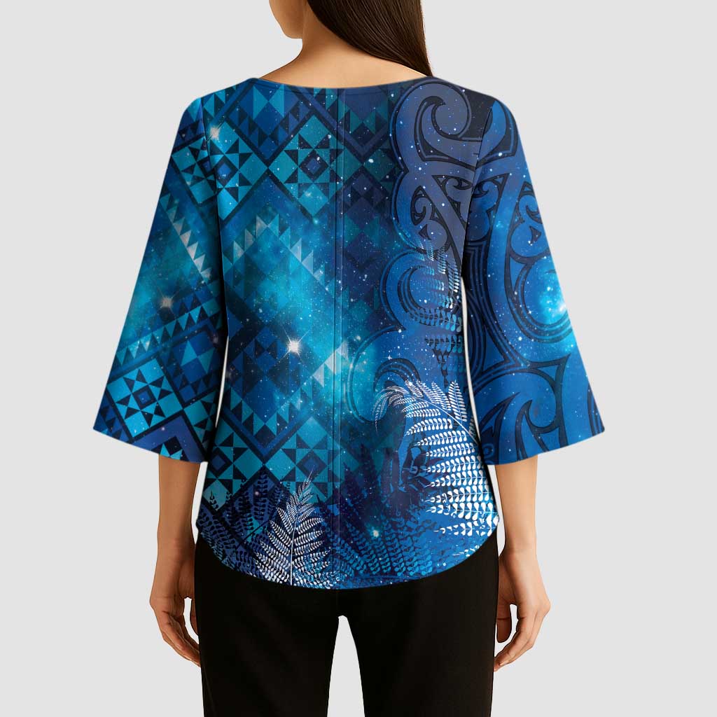 Aotearoa Taniko Matariki Kimono Sleeve Blouse Cosmic Blue