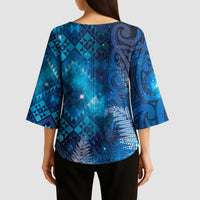 Aotearoa Taniko Matariki Kimono Sleeve Blouse Cosmic Blue