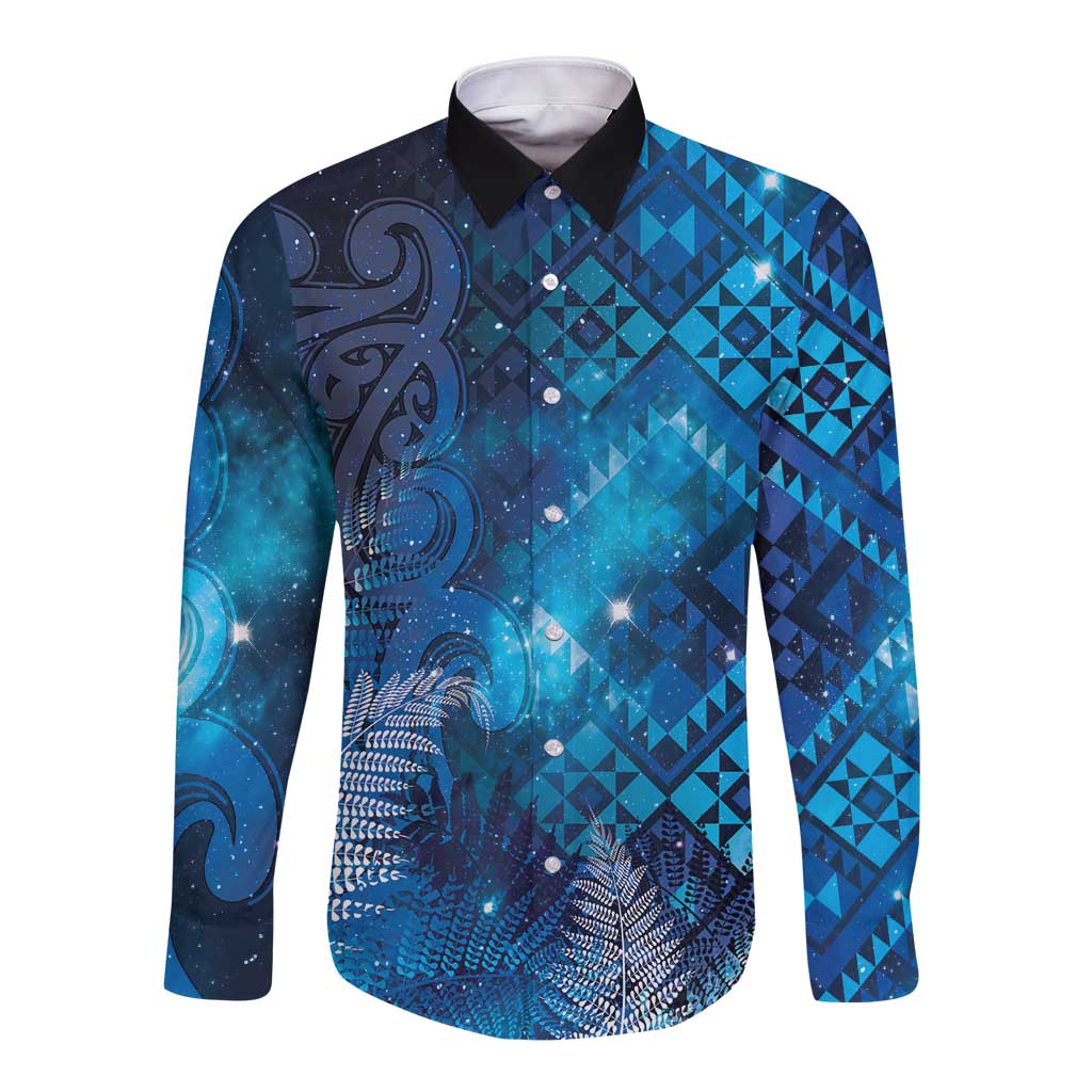 Aotearoa Taniko Matariki Long Sleeve Button Shirt Cosmic Blue