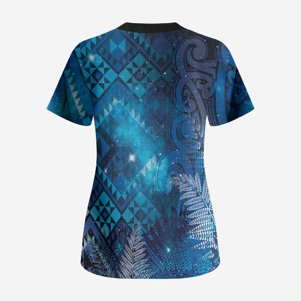 Aotearoa Taniko Matariki Scrub Top Cosmic Blue