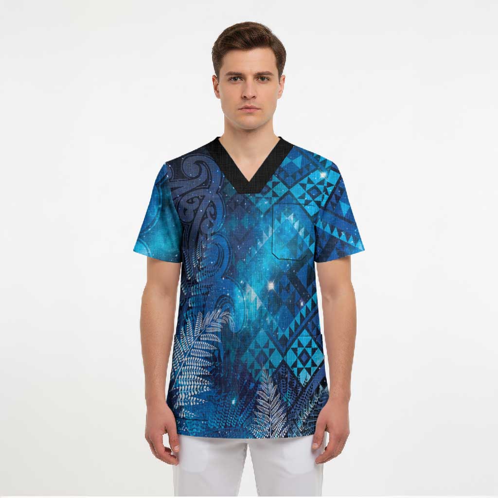 Aotearoa Taniko Matariki Scrub Top Cosmic Blue
