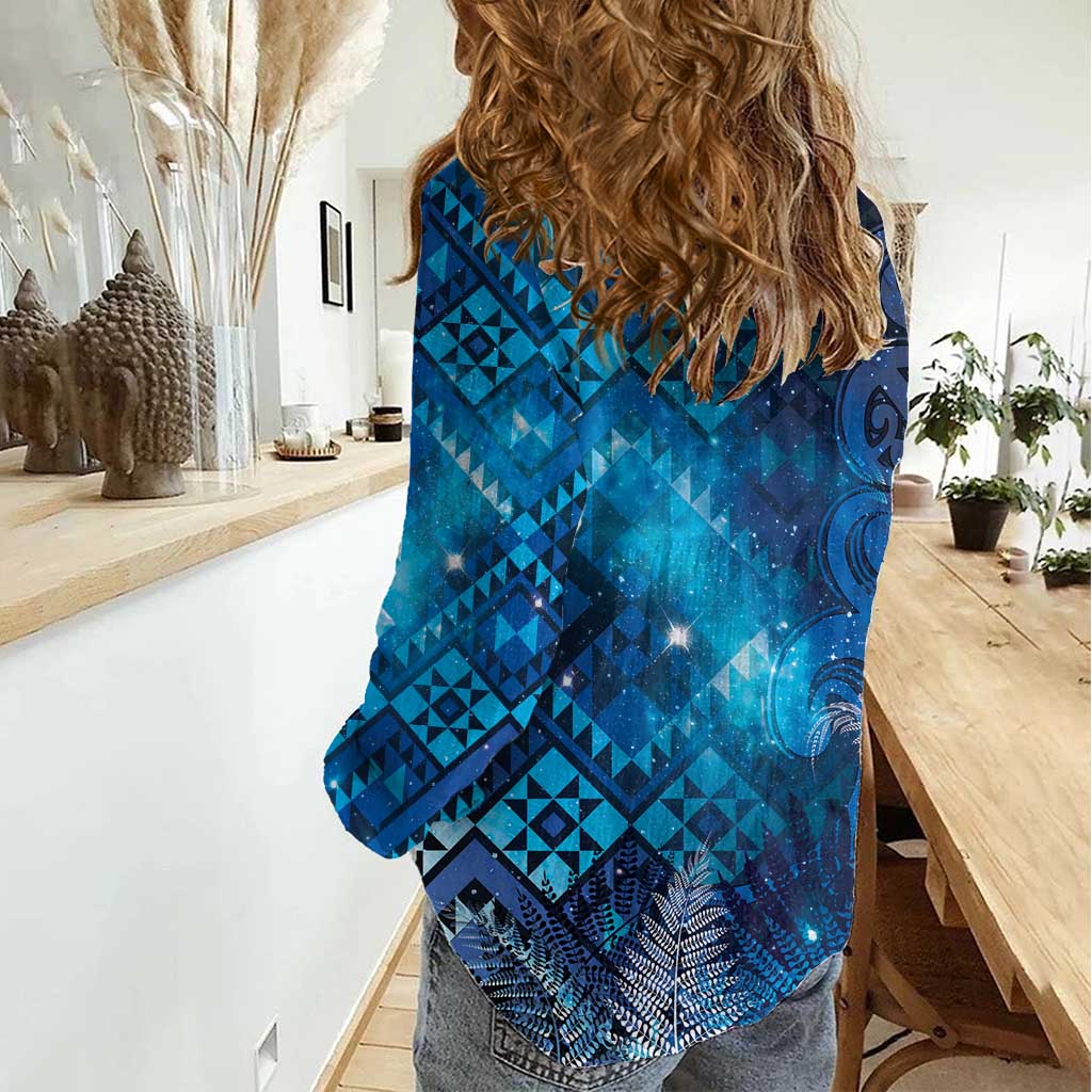 Aotearoa Taniko Matariki Women Casual Shirt Cosmic Blue