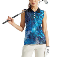 Aotearoa Taniko Matariki Women Sleeveless Polo Shirt Cosmic Blue