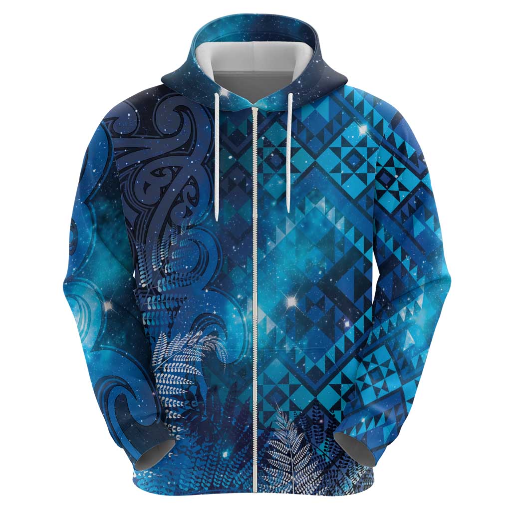 Aotearoa Taniko Matariki Zip Hoodie Cosmic Blue