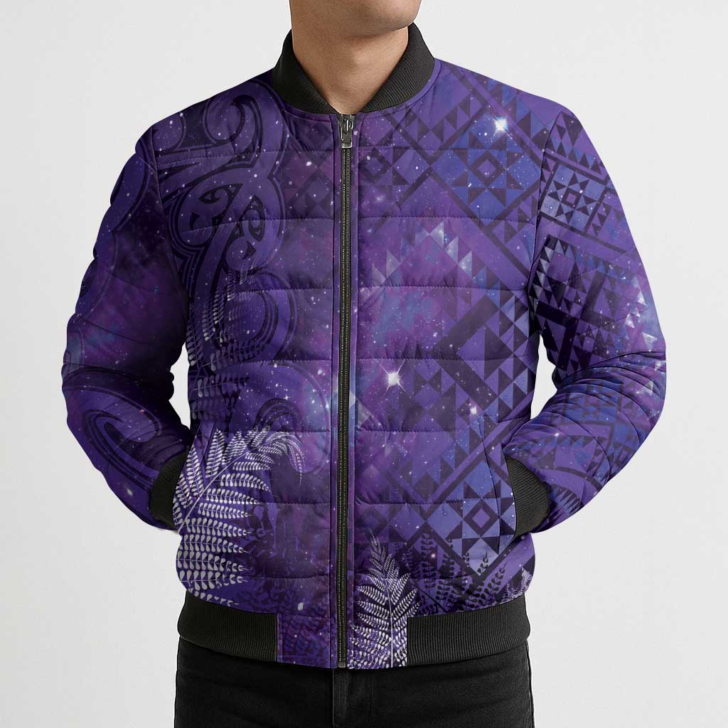 Aotearoa Taniko Matariki Bomber Puffer Jacket Cosmic Violet