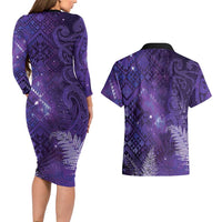 Aotearoa Taniko Matariki Couples Matching Long Sleeve Bodycon Dress and Hawaiian Shirt Cosmic Violet