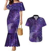 Aotearoa Taniko Matariki Couples Matching Mermaid Dress and Hawaiian Shirt Cosmic Violet