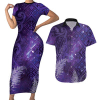 Aotearoa Taniko Matariki Couples Matching Short Sleeve Bodycon Dress and Hawaiian Shirt Cosmic Violet
