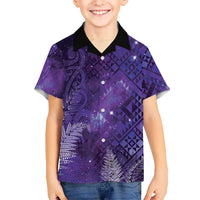 Aotearoa Taniko Matariki Family Matching Long Sleeve Bodycon Dress and Hawaiian Shirt Cosmic Violet LT7 Son's Shirt Purple - Polynesian Pride