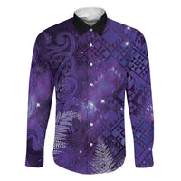Aotearoa Taniko Matariki Family Matching Off Shoulder Maxi Dress and Hawaiian Shirt Cosmic Violet