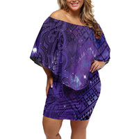 Aotearoa Taniko Matariki Family Matching Off Shoulder Short Dress and Hawaiian Shirt Cosmic Violet