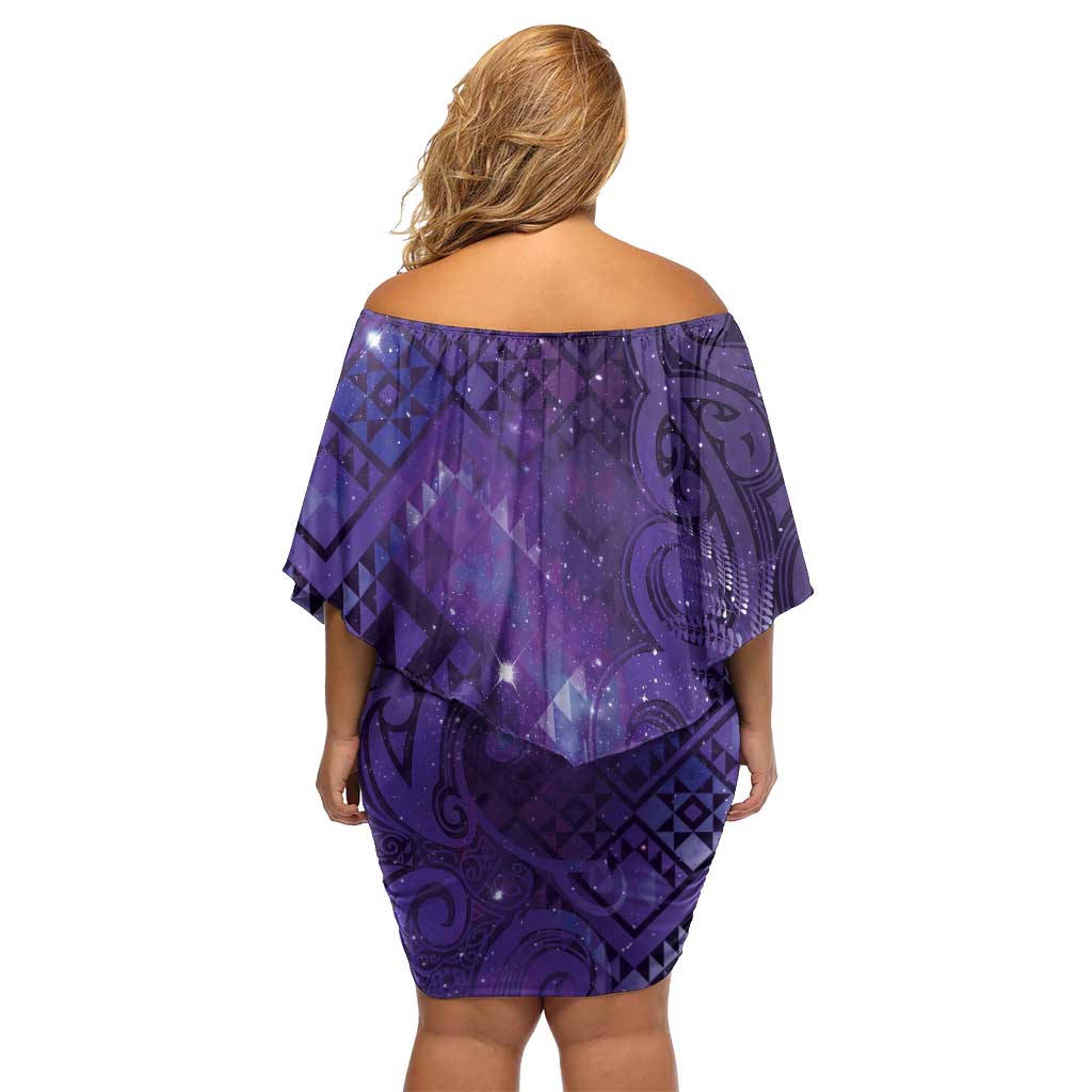 Aotearoa Taniko Matariki Family Matching Off Shoulder Short Dress and Hawaiian Shirt Cosmic Violet