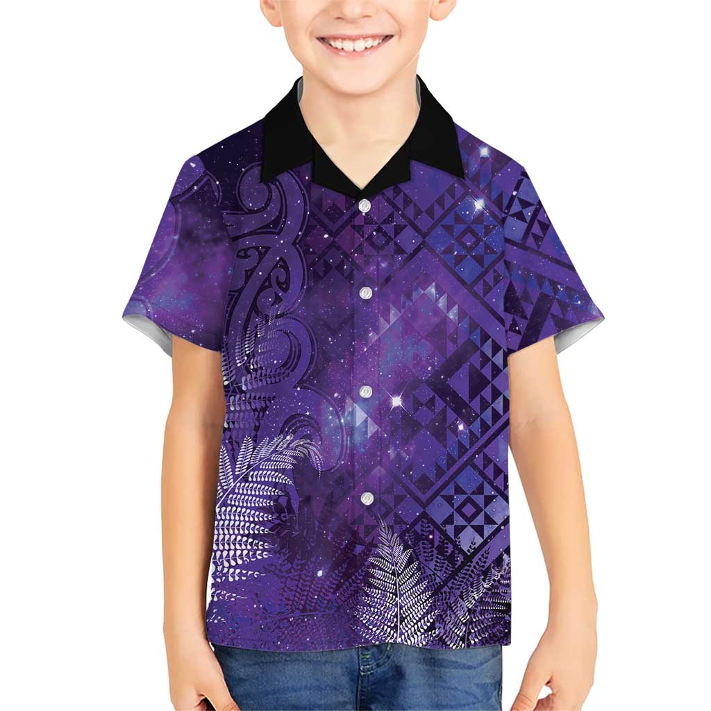 Aotearoa Taniko Matariki Family Matching Off Shoulder Short Dress and Hawaiian Shirt Cosmic Violet