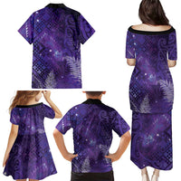 Aotearoa Taniko Matariki Family Matching Puletasi and Hawaiian Shirt Cosmic Violet
