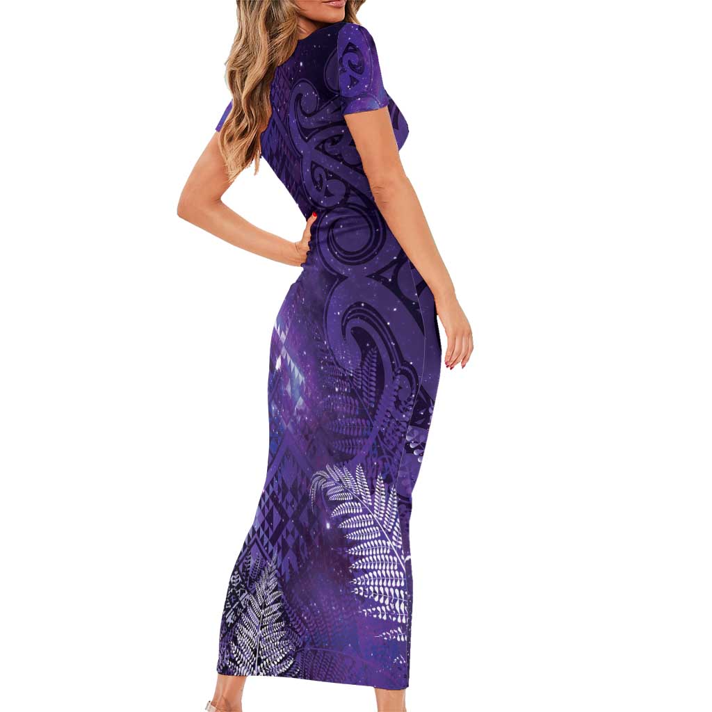 Aotearoa Taniko Matariki Family Matching Short Sleeve Bodycon Dress and Hawaiian Shirt Cosmic Violet LT7 - Polynesian Pride