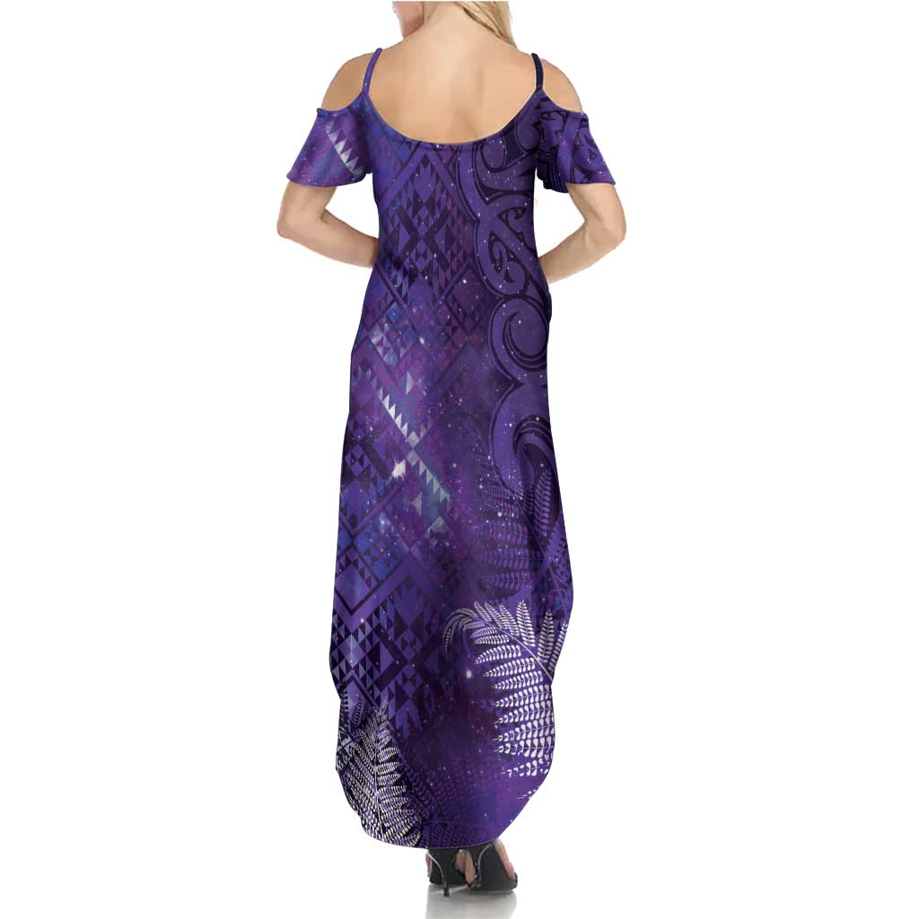 Aotearoa Taniko Matariki Family Matching Summer Maxi Dress and Hawaiian Shirt Cosmic Violet