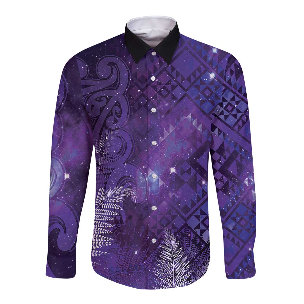 Aotearoa Taniko Matariki Long Sleeve Button Shirt Cosmic Violet
