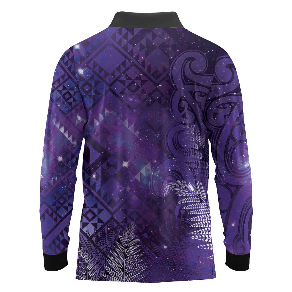 Aotearoa Taniko Matariki Long Sleeve Polo Shirt Cosmic Violet
