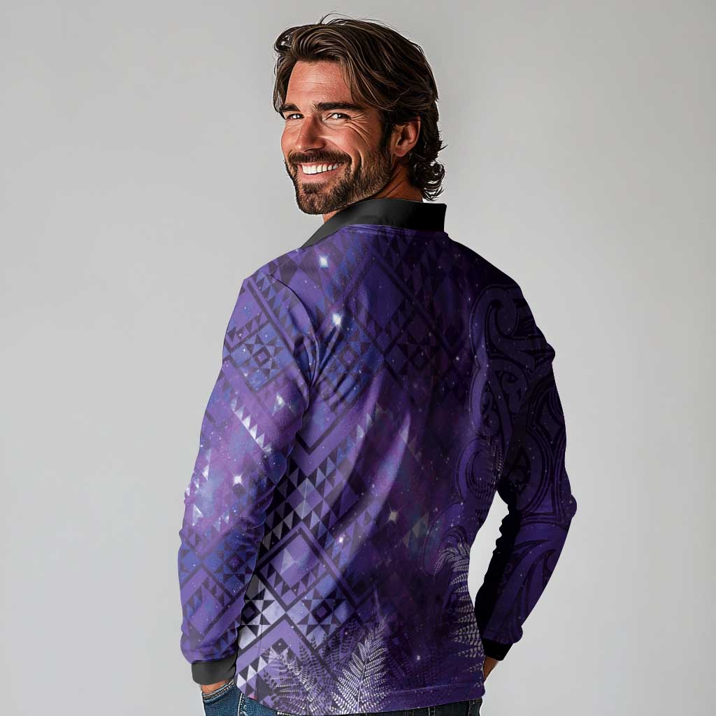 Aotearoa Taniko Matariki Long Sleeve Polo Shirt Cosmic Violet