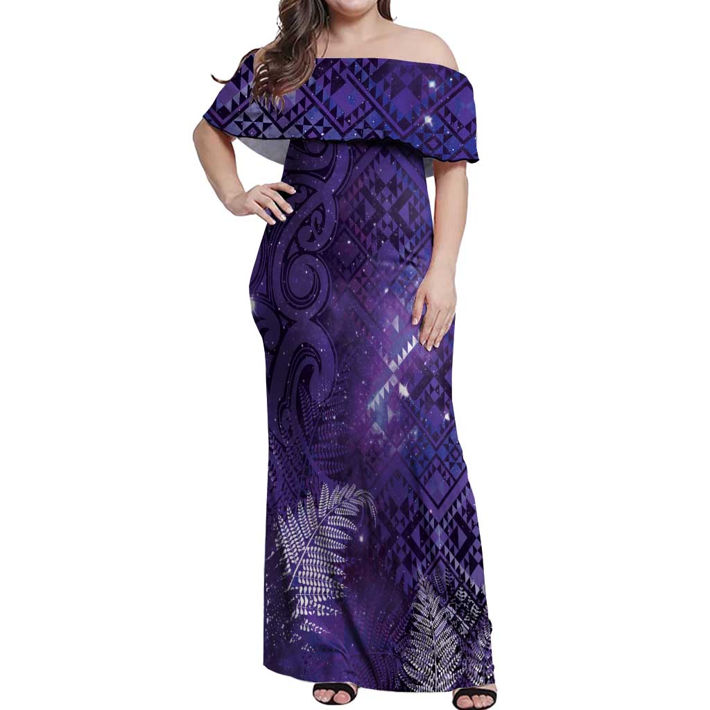 Aotearoa Taniko Matariki Off Shoulder Maxi Dress Cosmic Violet