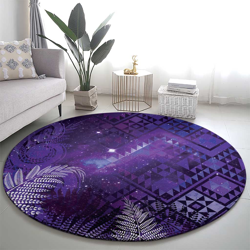 Aotearoa Taniko Matariki Round Carpet Cosmic Violet