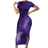 Aotearoa Taniko Matariki Short Sleeve Bodycon Dress Cosmic Violet