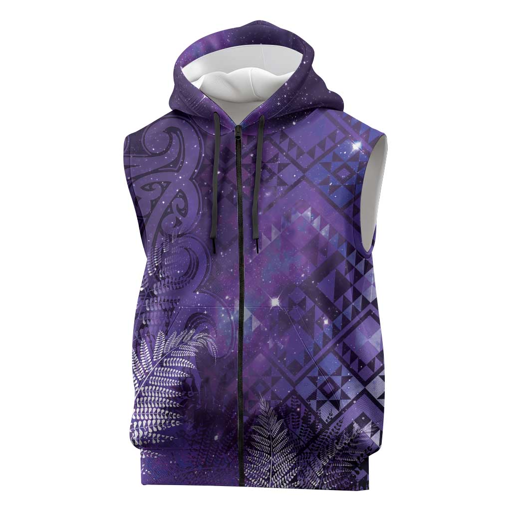 Aotearoa Taniko Matariki Sleeveless Zip Hoodie Cosmic Violet