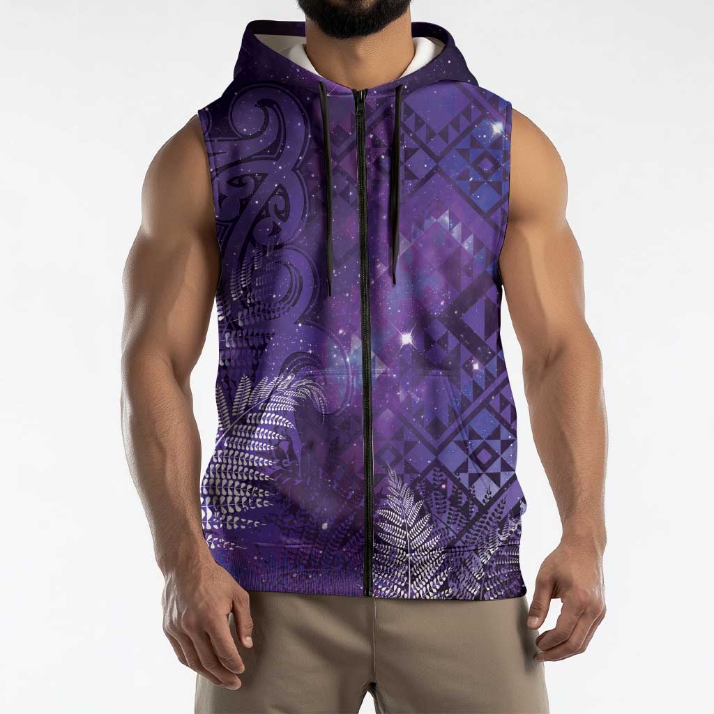 Aotearoa Taniko Matariki Sleeveless Zip Hoodie Cosmic Violet