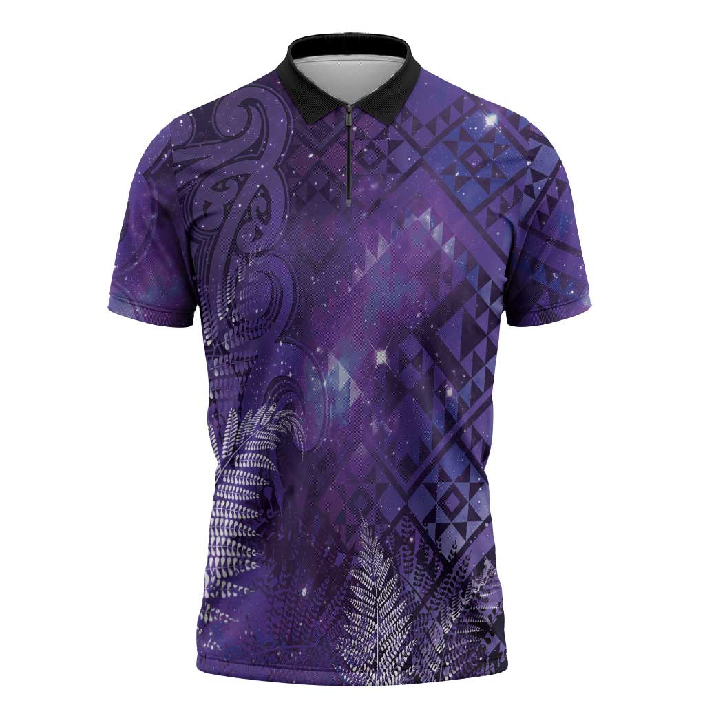 Aotearoa Taniko Matariki Zipper Polo Shirt Cosmic Violet