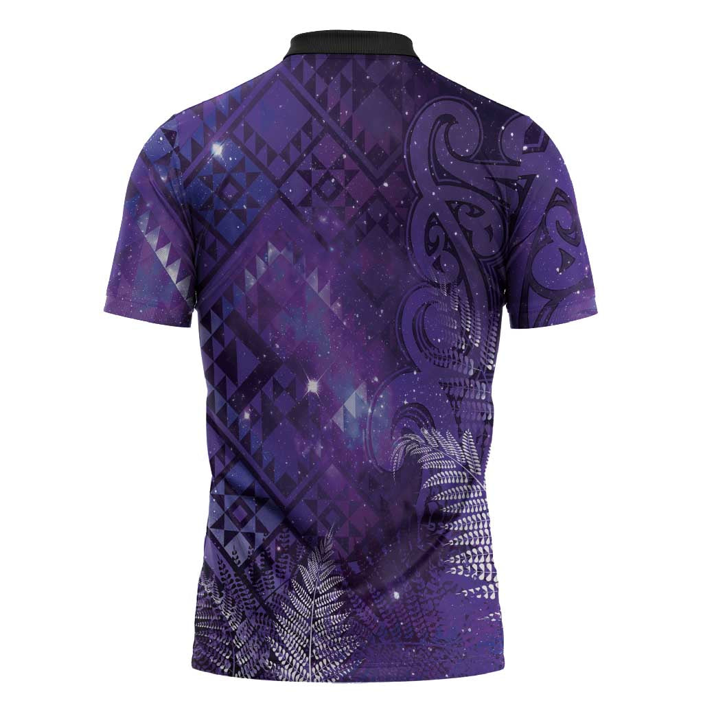 Aotearoa Taniko Matariki Zipper Polo Shirt Cosmic Violet