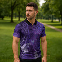 Aotearoa Taniko Matariki Zipper Polo Shirt Cosmic Violet
