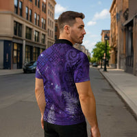 Aotearoa Taniko Matariki Zipper Polo Shirt Cosmic Violet
