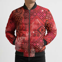 Aotearoa Taniko Matariki Bomber Puffer Jacket Cosmic Red