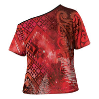 Aotearoa Taniko Matariki Cross Shoulder Shirt Cosmic Red