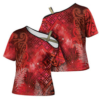 Aotearoa Taniko Matariki Cross Shoulder Shirt Cosmic Red