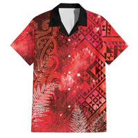 Aotearoa Taniko Matariki Family Matching Long Sleeve Bodycon Dress and Hawaiian Shirt Cosmic Red LT7 Dad's Shirt - Short Sleeve Red - Polynesian Pride