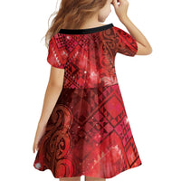 Aotearoa Taniko Matariki Family Matching Off The Shoulder Long Sleeve Dress and Hawaiian Shirt Cosmic Red LT7 - Polynesian Pride