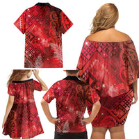 Aotearoa Taniko Matariki Family Matching Off Shoulder Short Dress and Hawaiian Shirt Cosmic Red