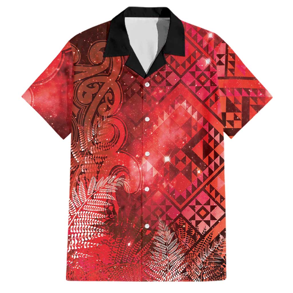 Aotearoa Taniko Matariki Family Matching Off Shoulder Short Dress and Hawaiian Shirt Cosmic Red