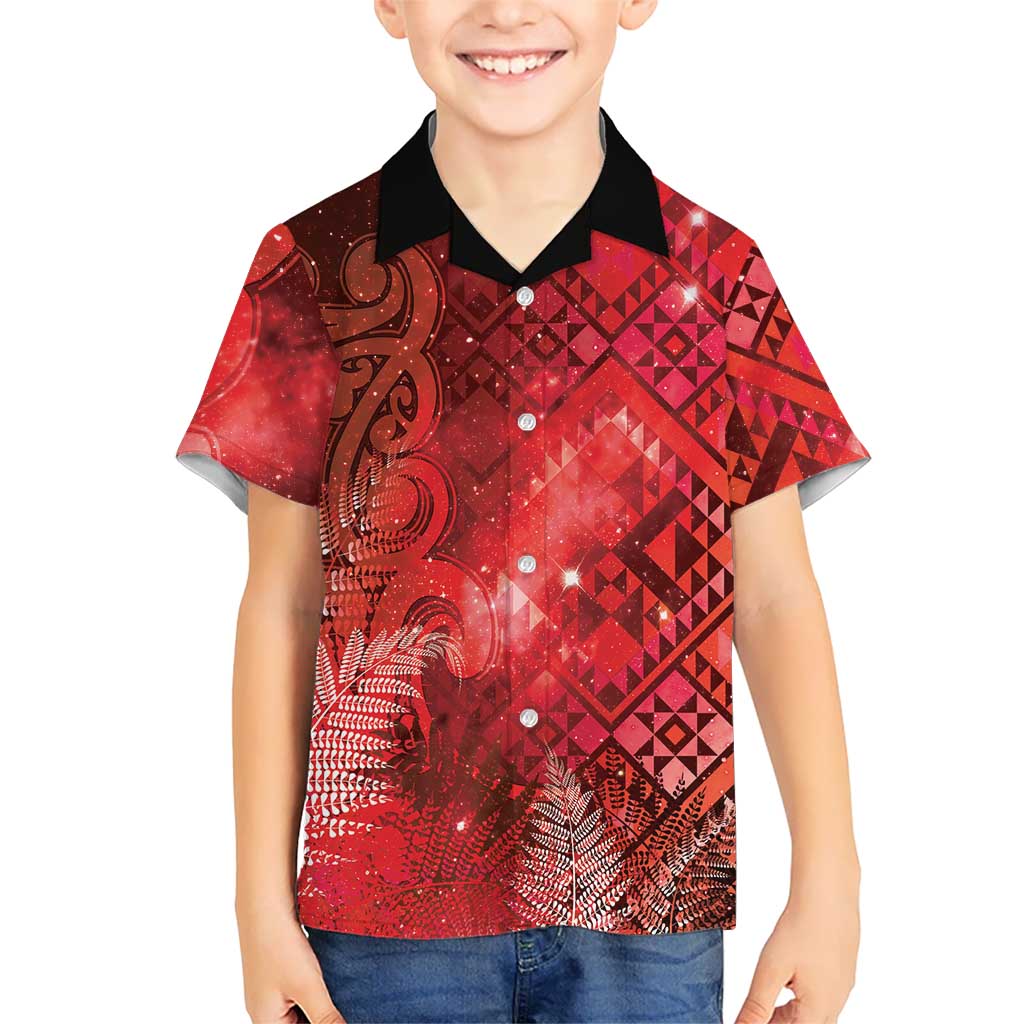 Aotearoa Taniko Matariki Family Matching Off Shoulder Short Dress and Hawaiian Shirt Cosmic Red