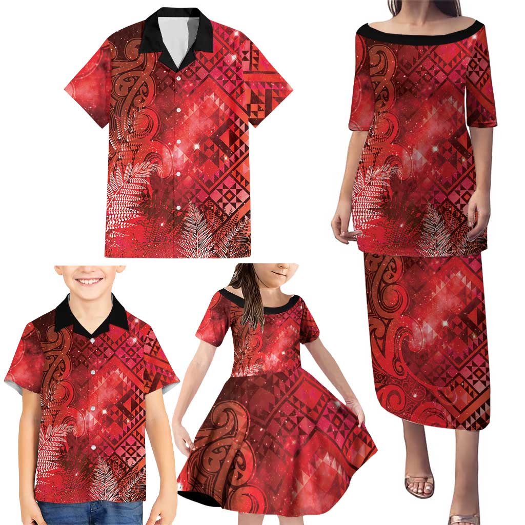 Aotearoa Taniko Matariki Family Matching Puletasi and Hawaiian Shirt Cosmic Red