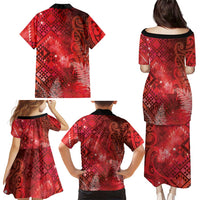 Aotearoa Taniko Matariki Family Matching Puletasi and Hawaiian Shirt Cosmic Red