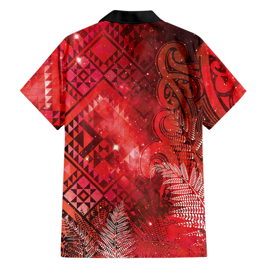 Aotearoa Taniko Matariki Family Matching Short Sleeve Bodycon Dress and Hawaiian Shirt Cosmic Red LT7 - Polynesian Pride