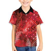 Aotearoa Taniko Matariki Family Matching Short Sleeve Bodycon Dress and Hawaiian Shirt Cosmic Red LT7 Son's Shirt Red - Polynesian Pride