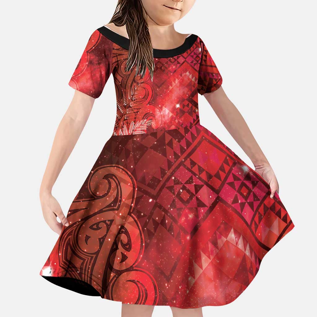 Aotearoa Taniko Matariki Family Matching Tank Maxi Dress and Hawaiian Shirt Cosmic Red