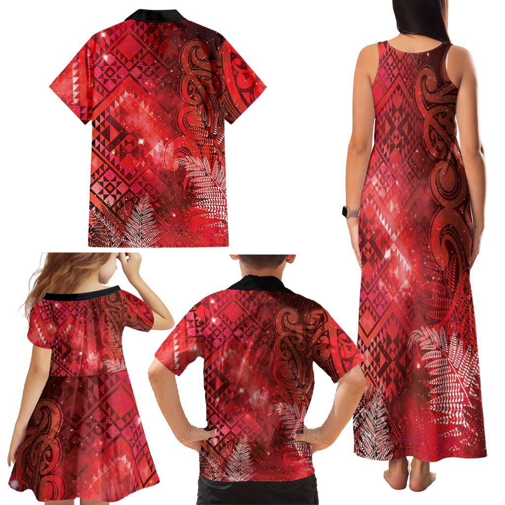 Aotearoa Taniko Matariki Family Matching Tank Maxi Dress and Hawaiian Shirt Cosmic Red