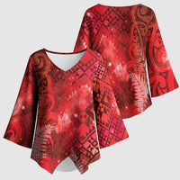 Aotearoa Taniko Matariki Kimono Sleeve Blouse Cosmic Red